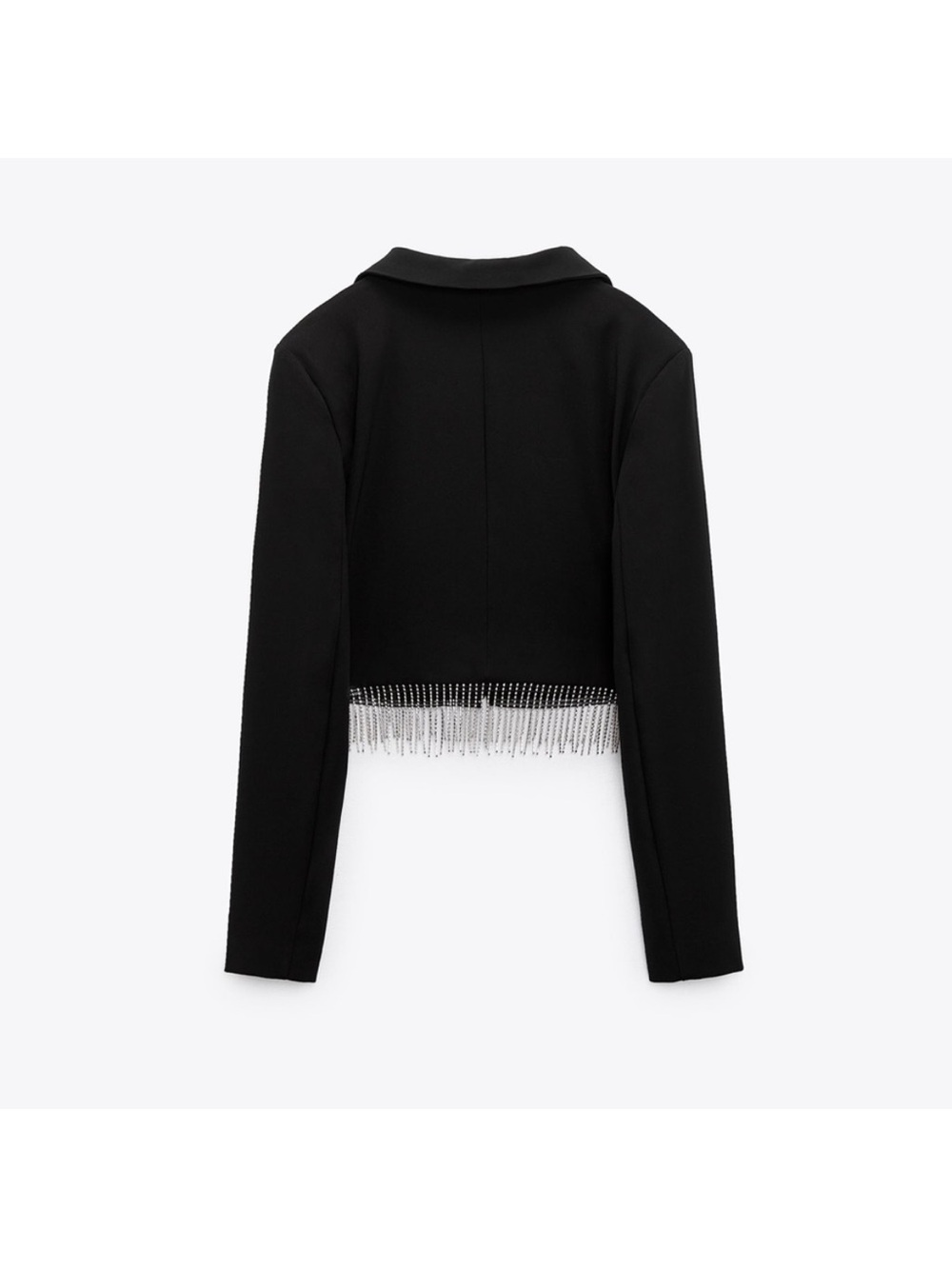 Zara black RHINESTONE FRINGE crop blazer/top sz. Small. *flaw, please read. - Picture 2 of 11